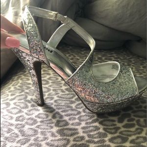 Silver sparkle heels